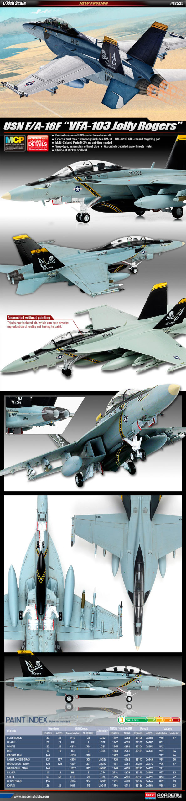 ACA12535 - 1:72 USN F/A-18F "VFA-103 Jolly Rogers" (Multi Color Parts) - Image 6