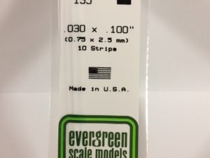 EVE0135 - 35cm x 0.75 x 2.50mm Opaque White Polystyrene Strip (10 Strips)