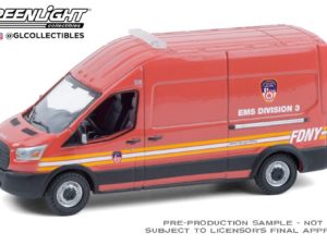GL53020-E-GM - 1:64 2019 Ford Transit LWB High Roof - FDNY (The Official Fire Department City of New York) EMS Division 3 (Green Machine)- (9cm long)