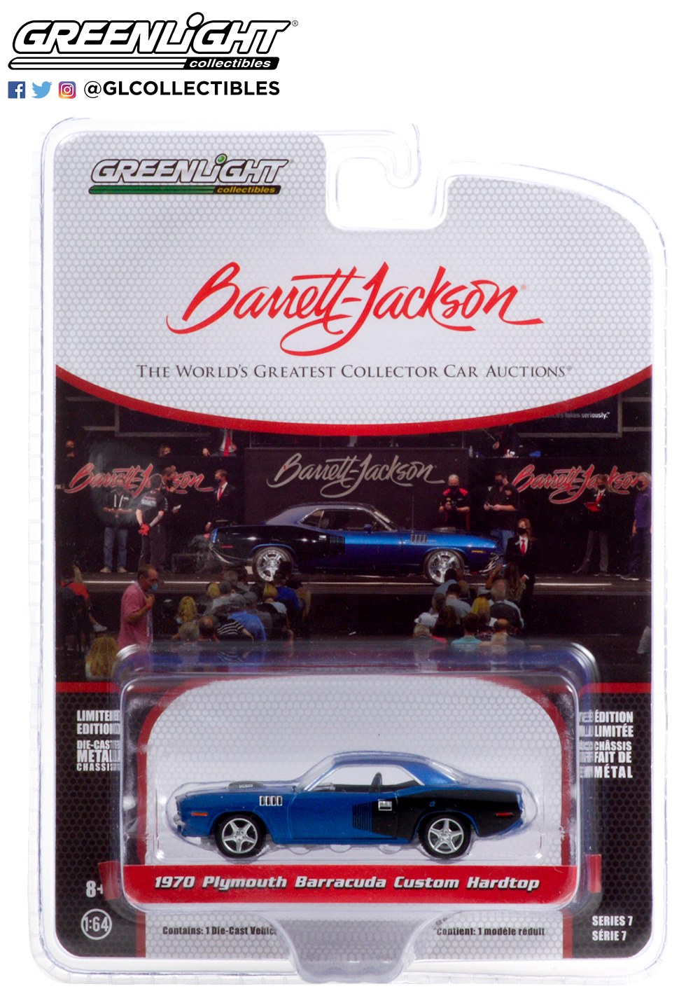 GL37230-C - 1:64 1970 Plymouth Barracuda Custom Hardtop (Lot #720) - Blue with Modern HEMI Lettering - Image 2