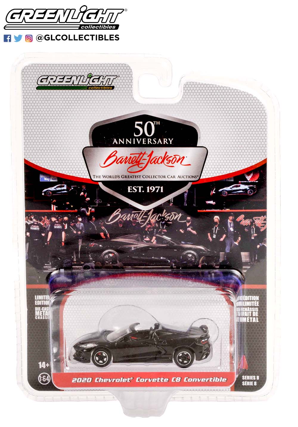 GL37240D - 1:64 2020 Chevrolet Corvette C8 Convertible (Lot #3003) - Black with Adrenaline Red Interior - Image 2