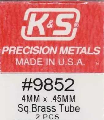 KS9852 - Square Brass Tube - 4.0mm ⧄D x 0.45mm Wall (300mm) 2 Pcs