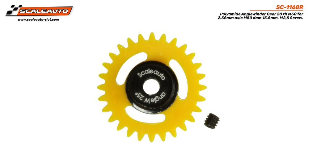 SC-1168R - Polyamide Anglewinder Gear 28th. For 2.38mm Axle M50.15,8mm SIT -Black insert (yellow)