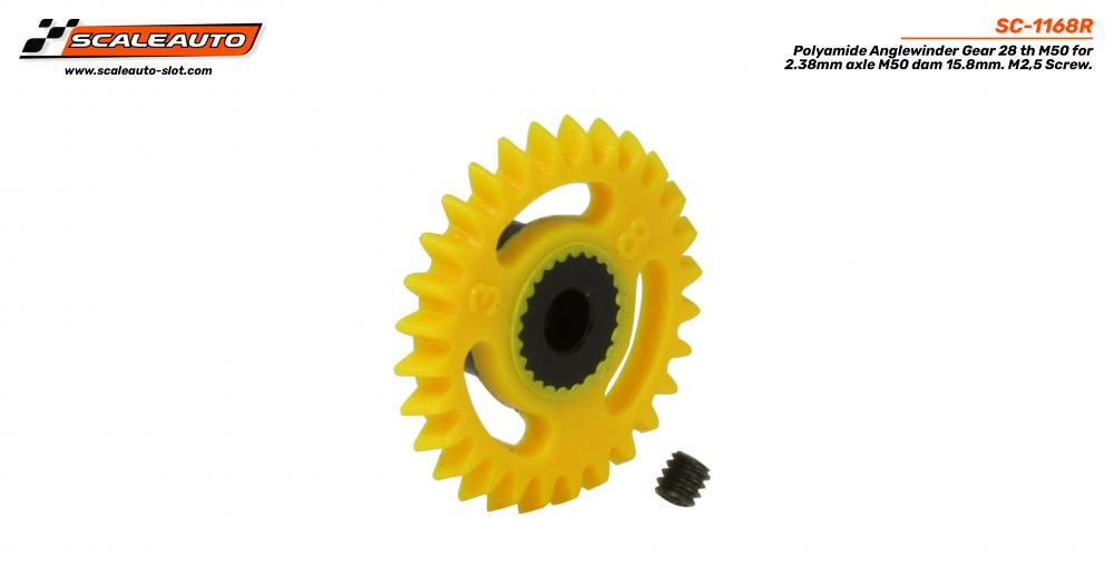 SC-1168R - Polyamide Anglewinder Gear 28th. For 2.38mm Axle M50.15,8mm SIT -Black insert (yellow) - Image 3