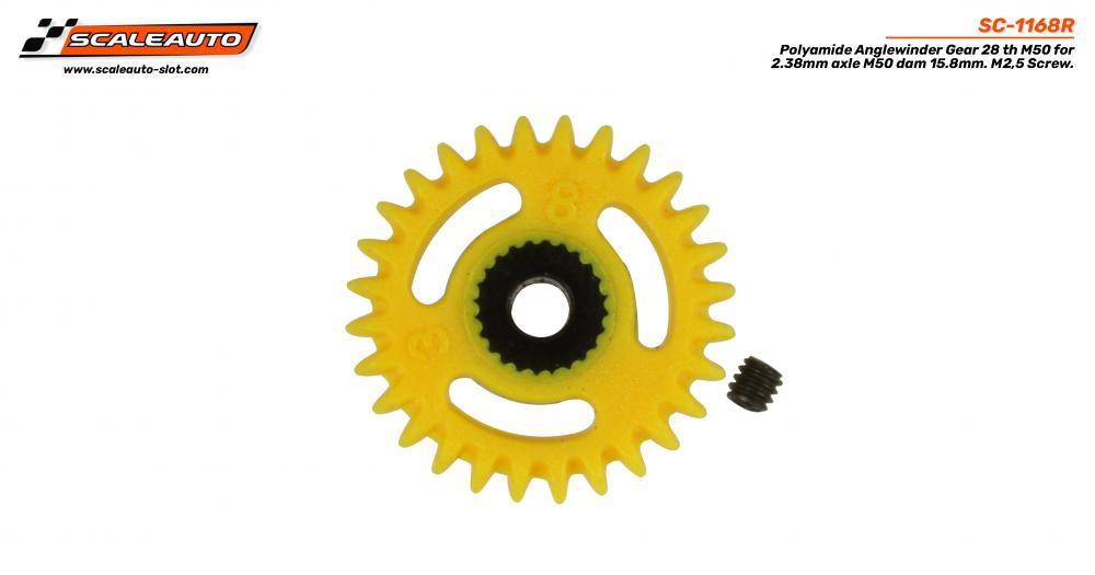 SC-1168R - Polyamide Anglewinder Gear 28th. For 2.38mm Axle M50.15,8mm SIT -Black insert (yellow) - Image 4