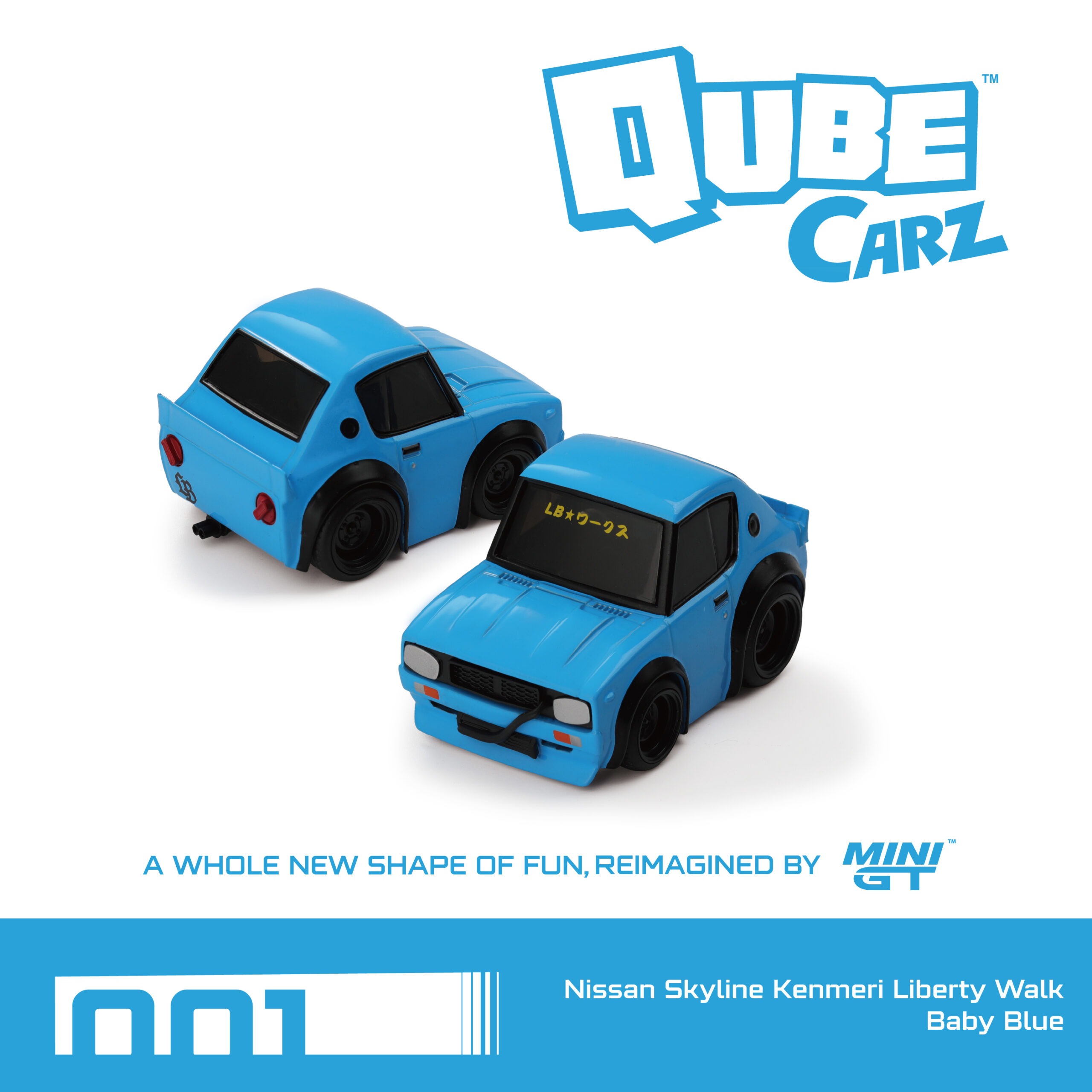 MGT-QZ00101-BL - Mini GT - 1:64 Nissan Skyline Kenmeri Liberty Walk Baby Blue (QubeCarz - Blister Pack) (5cm Long)