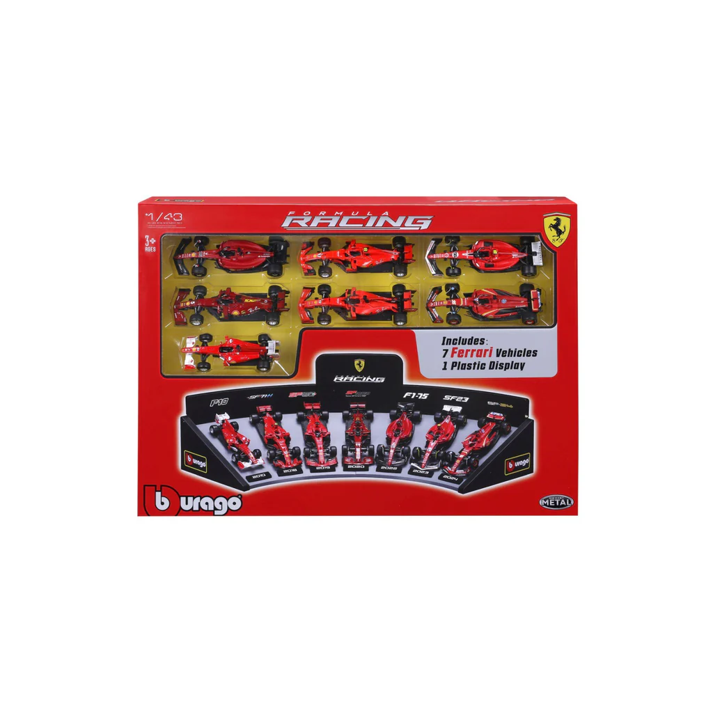Bur18-36864 - Bburago 1:43 Ferrari F1 Team Delux Gift Box Set and Stand with 7 x Formula 1 Cars (Car sizes 13cm Long) - Image 2