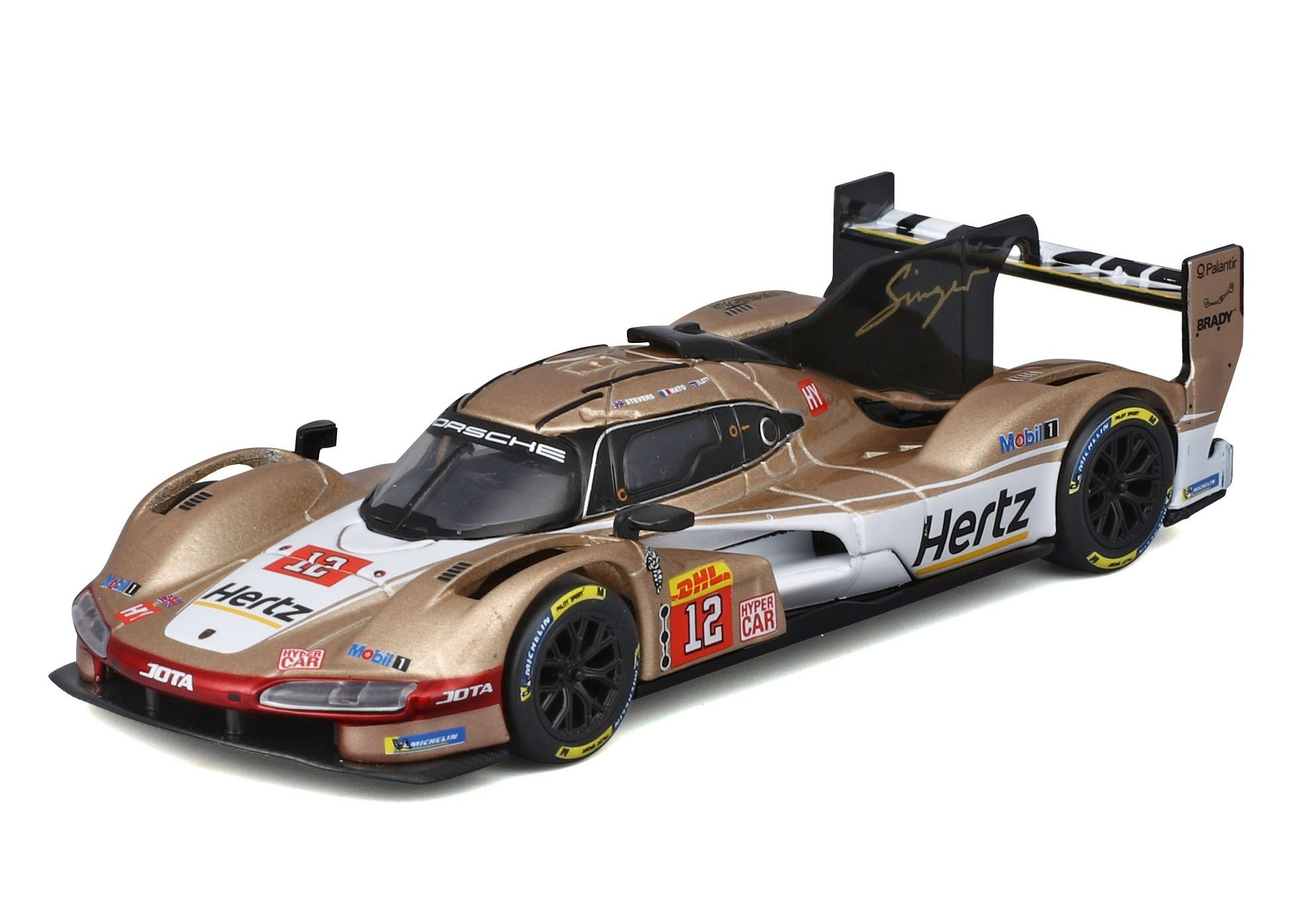 Bur18-38317 - Bburago 1:43 Porsche Team Hertz Jota 963 LMH #12 (with collectors hard case) (12cm Long)