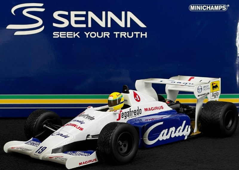 PMA540843819 – Minichamps 1:18 Toleman Hard TG184 - Ayrton Senna - 2nd Place Monaco GP 1984 (Dirty Version) (23cm Long)