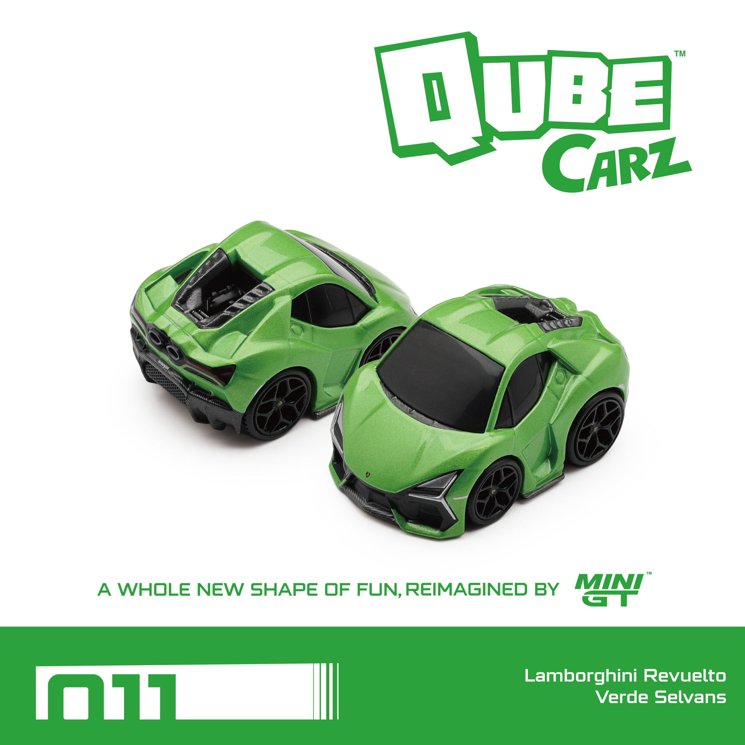 MGT-QZ01301-BL - Mini GT - 1:64 Lamborghini Revuelto Verde Selvans Green (QubeCarz - Blister Pack) (5cm Long)