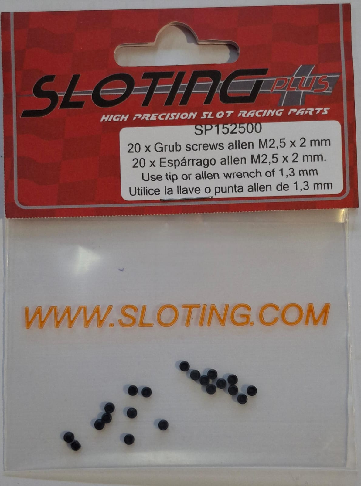 SP152500 - Sloting Plus - Grub Screw Allen M2,5 x 2mm (x20) Use Tip or Allen Wrench of 1,3mm - Image 2