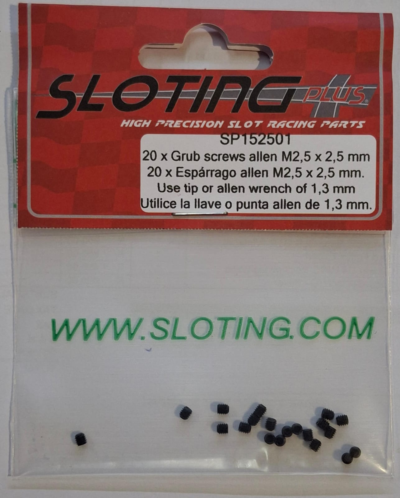 SP152501 - Sloting Plus - Grub Screw Allen M2,5 x 2,5mm (x20) Use Tip or Allen Wrench of 1,3mm - Image 2
