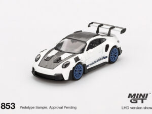MGT00853-R - Mini GT - 1:64 Porsche 911 (992) GT3 RS Weissach Package White with Indigo Blue (7cm Long)